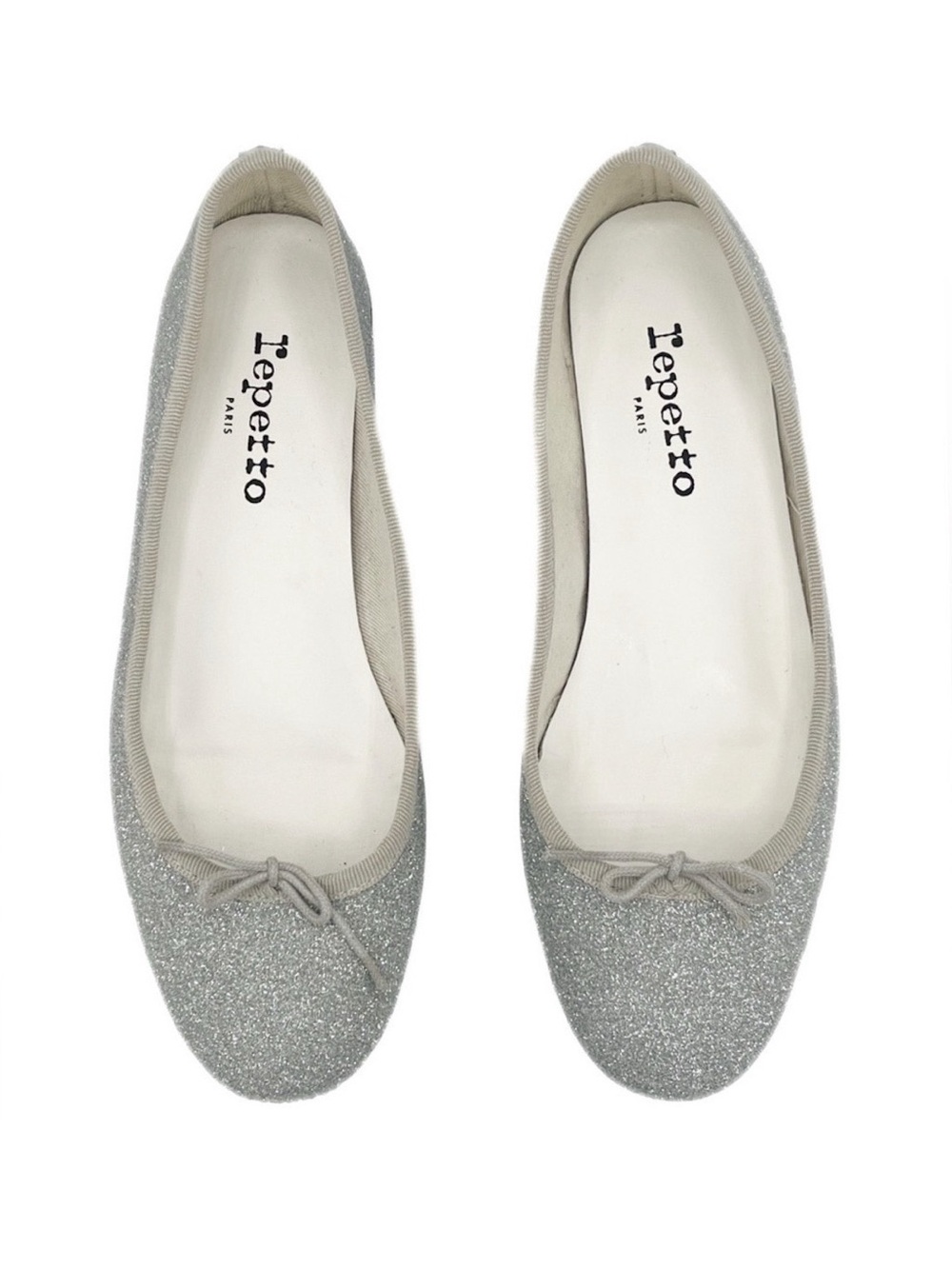 Repetto Cendrillon Silver Glitter Ballet Flats Bow Round Toe Size 38